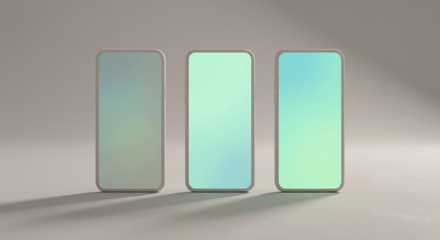 Three abstract phone silhouettes in a row, the leftmost dimmed and faded, the other two lit