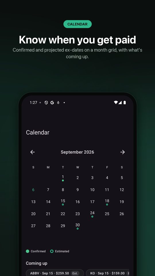 Holdwise dividend calendar