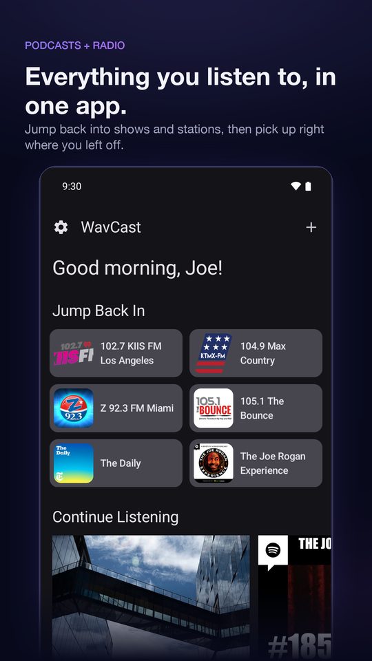 WavCast home screen