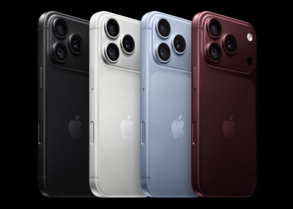 iPhone 18 Pro from the back in Black, Silver, Glacier, and Burgundy, showing the full width camera plateau